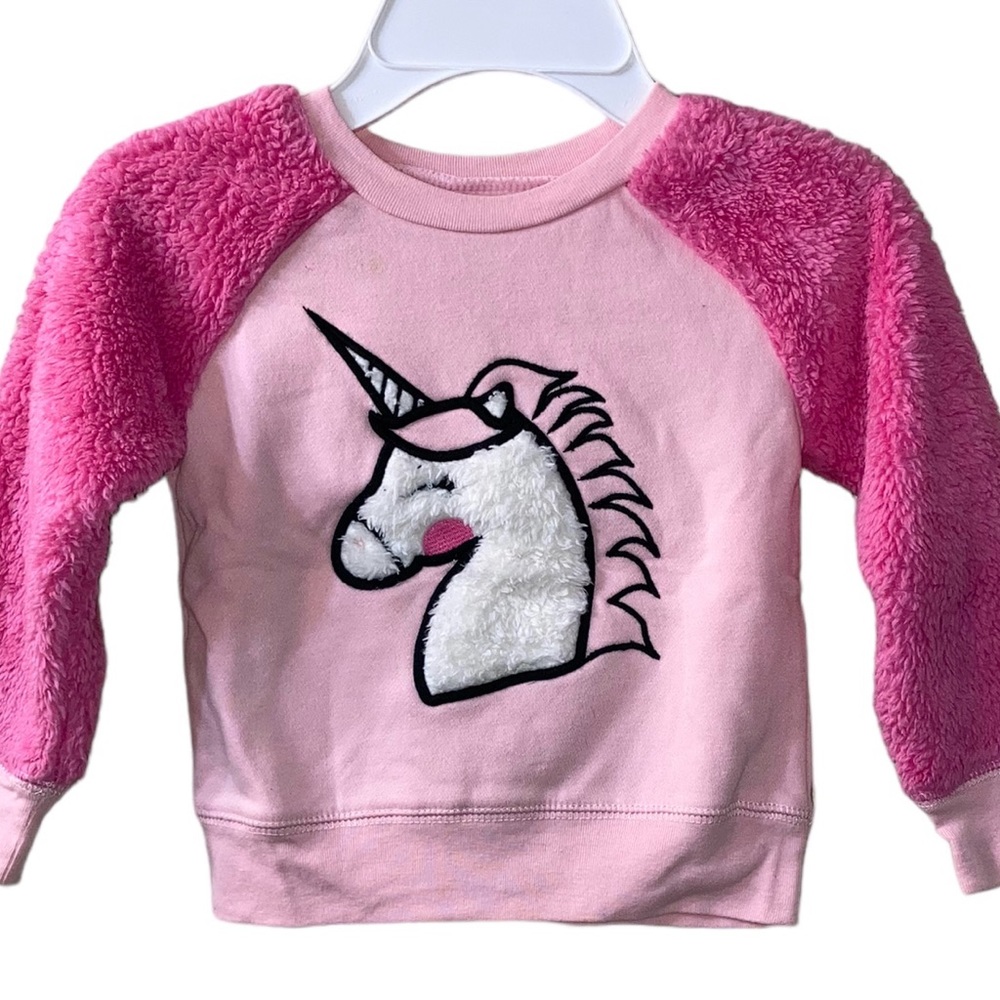 Girl’s Okie Dokie Pink Fleece Faux Fur Unicorn Design With Faux Fur Sleeves - 2T
